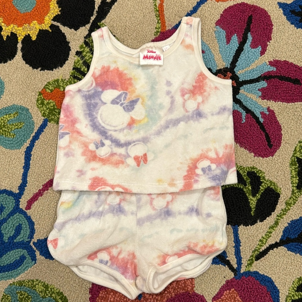 Minnie Mouse tie dye terry two piece set, size 2T